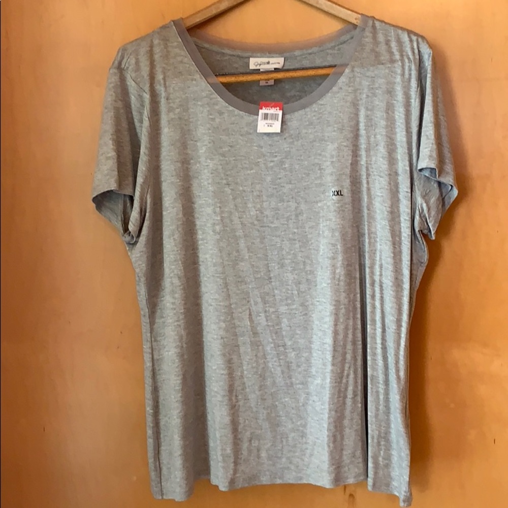 Grey top with chiffon detailing on neckline